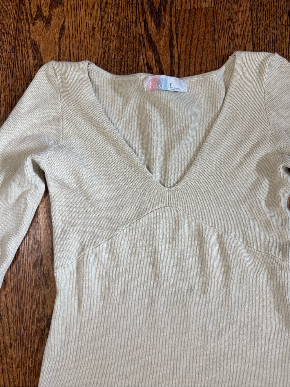 FP Beach Free People L Cream Ribbed Knit Long Sleeve Maxi Dress - Picture 5 of 8